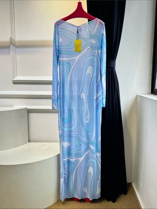 Emilio Pucci Dresses & Skirts - Emilio Pucci Light Blue & White Marble-Print Maxi Dress